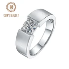 Кольцо GEM'S в виде балерины для мужчин, 6,5 мм, круглый бриллиант, Муассанит, антикварное стандартное серебряное кольцо для мужчин, свадебные ювелирные украшения