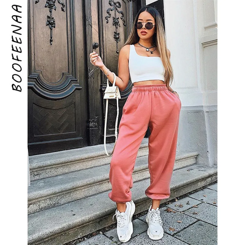BOOFEENAA розовые флисовые штаны для бега женская одежда Ropa Mujer Уличная Повседневная