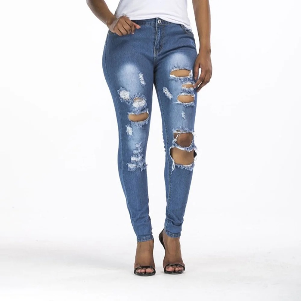 

Узкие женские рваные джинсы на молнии, модные Выбеленные облегающие джинсовые брюки-карандаш с потертостями, весна-лето 2021
