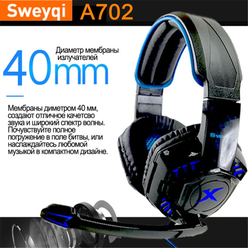 Sweyqi A701 A702 PC/PS4/xbox Игровые наушники проводные мягкие амбушюры стерео с микрофоном