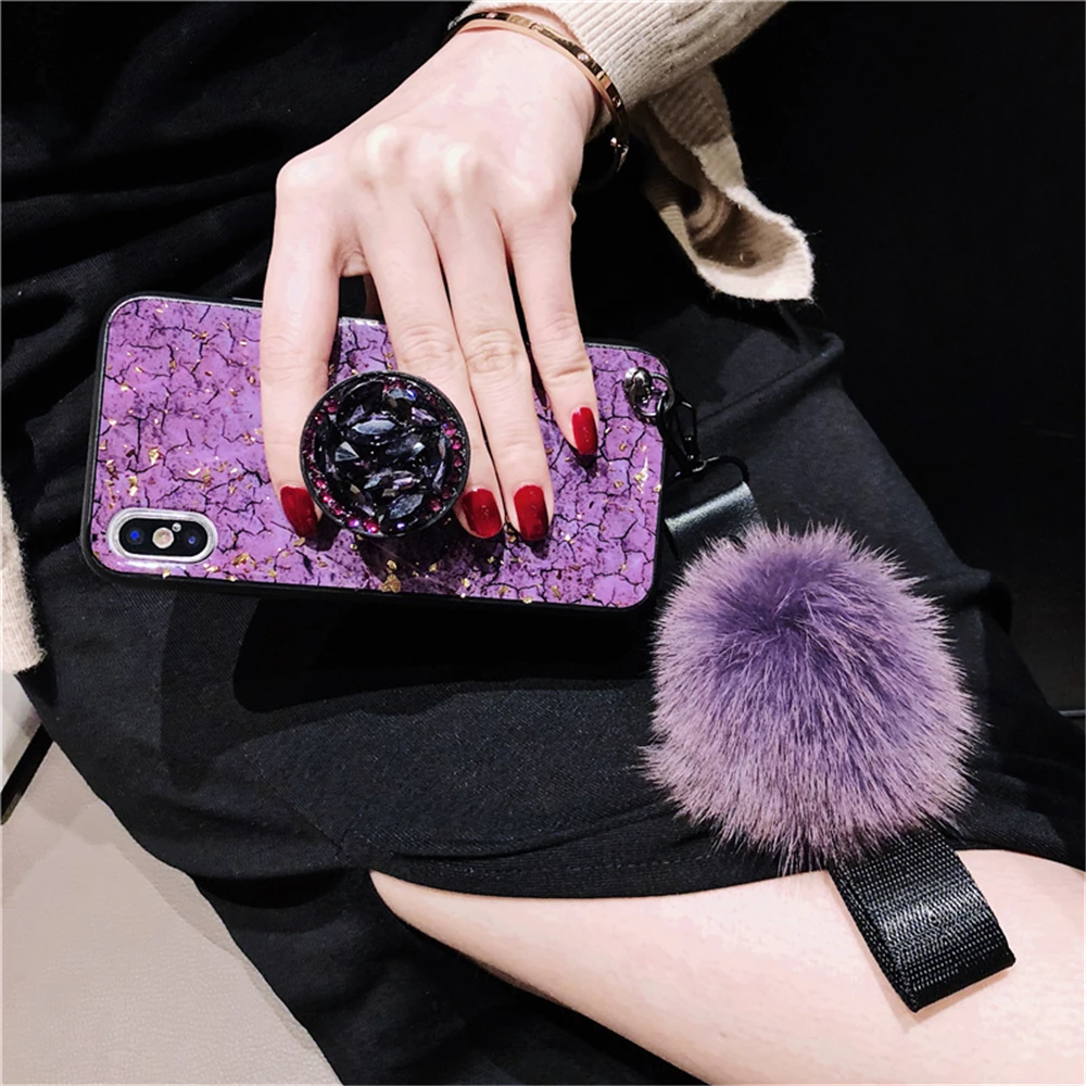 Funda de teléfono gold leaf drop plush protective cover for mobile phone case iPhone 11 X XS XR Max 8 7 6 6S Plus With stents |