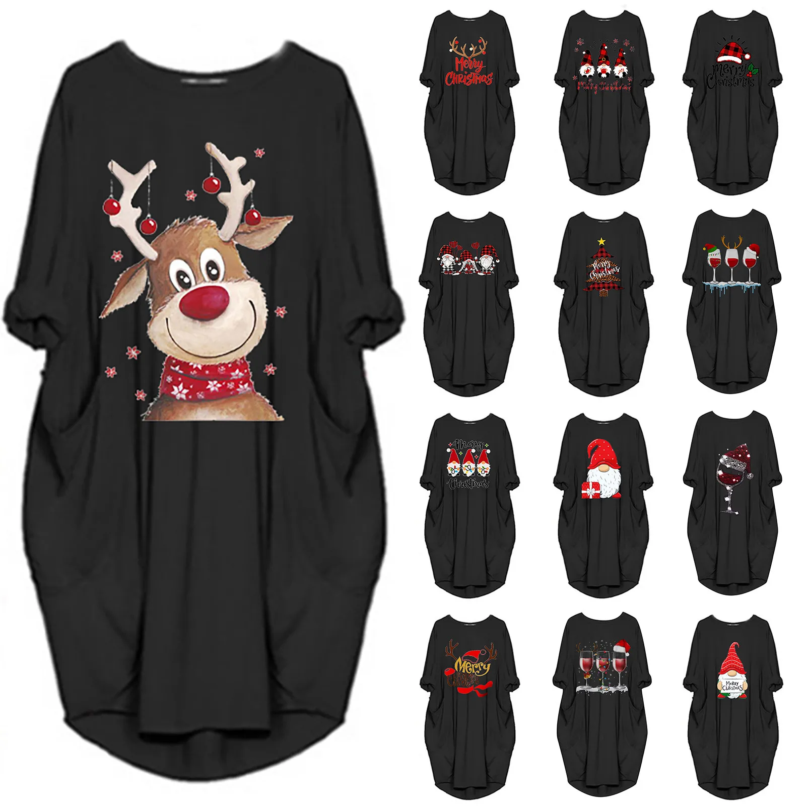 

Christmas Women Long Sleeve Dress For O-neck Christmas Print Dress Elk Print Loose Long-sleeve Harajuku Dresses Платье Женское