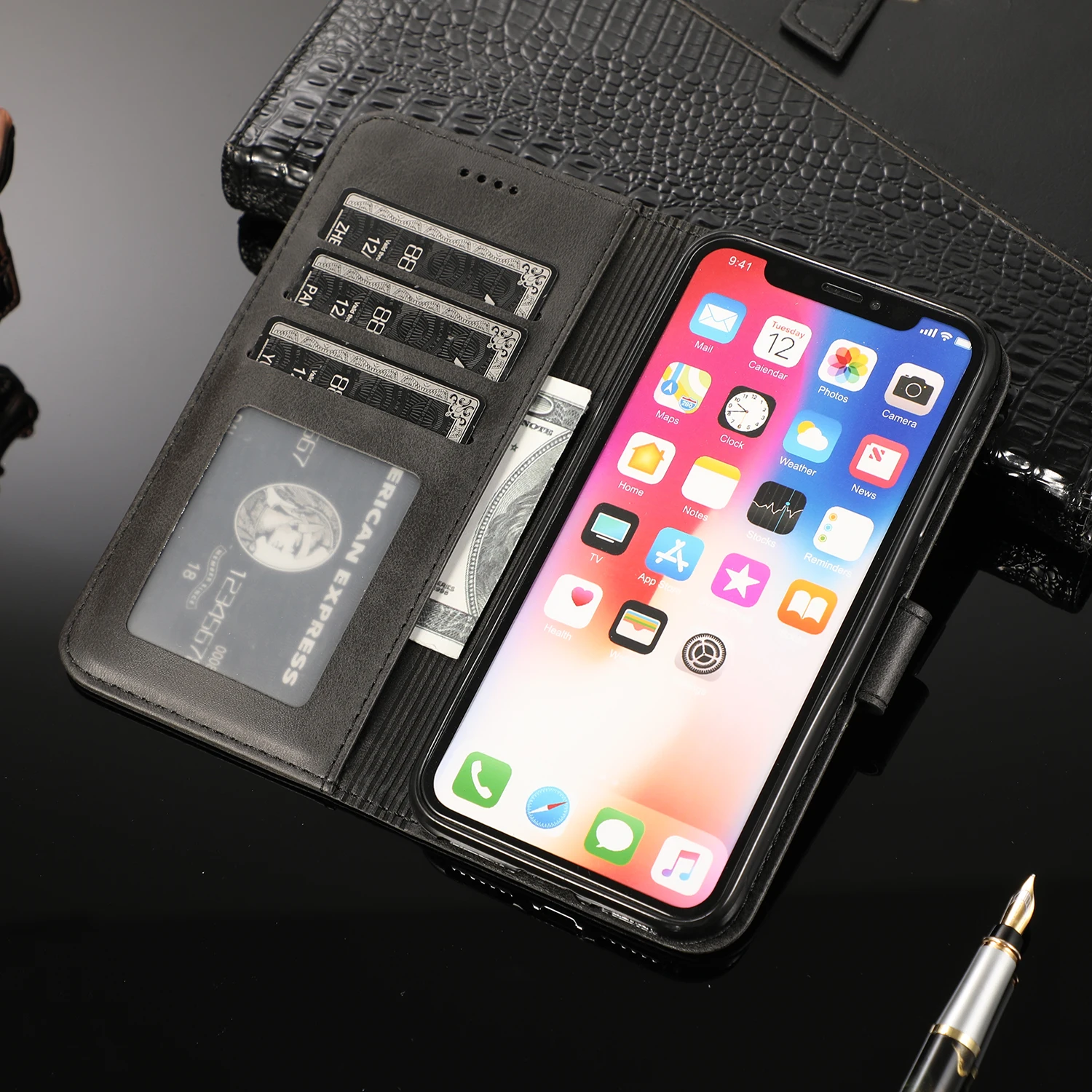 Для iPhone 5 5S X Xs Xr Max чехол Магнитная кожа флип подставка кошелек для 7 8 6 6s Plus 11 Pro Funda