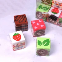 4pcs creative cute cartoon strawberry cake eraser stationery pencil rubber children prize students gifts office school supplies
