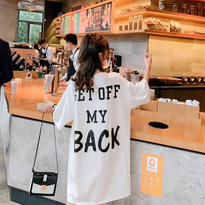 Летняя длинная футболка с коротким рукавом Женская Корейская версия свободная