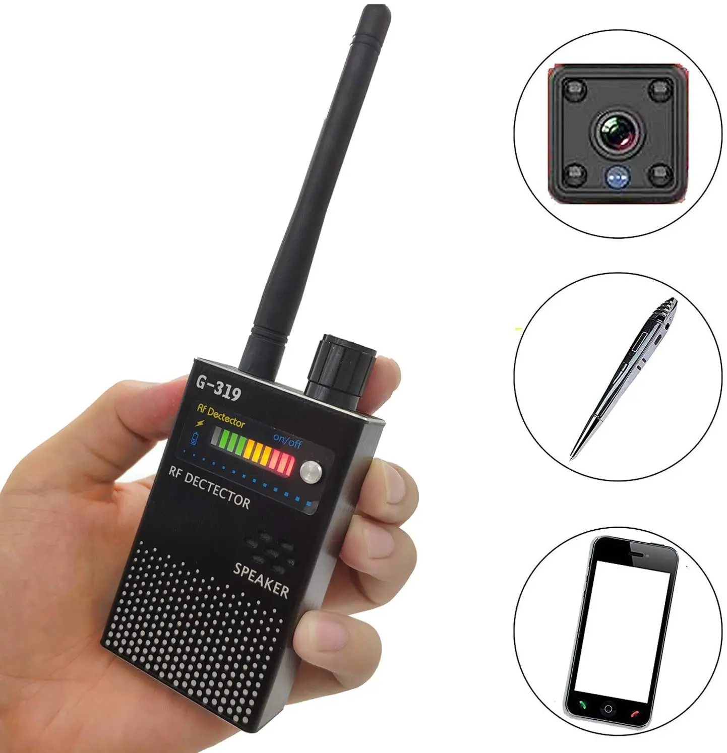 Jayzod Anti Spy Wireless RF Signal Detector Upgrade Bug GPS Signal Detectors for Hidden Camera GSM Listening Device GPS Black