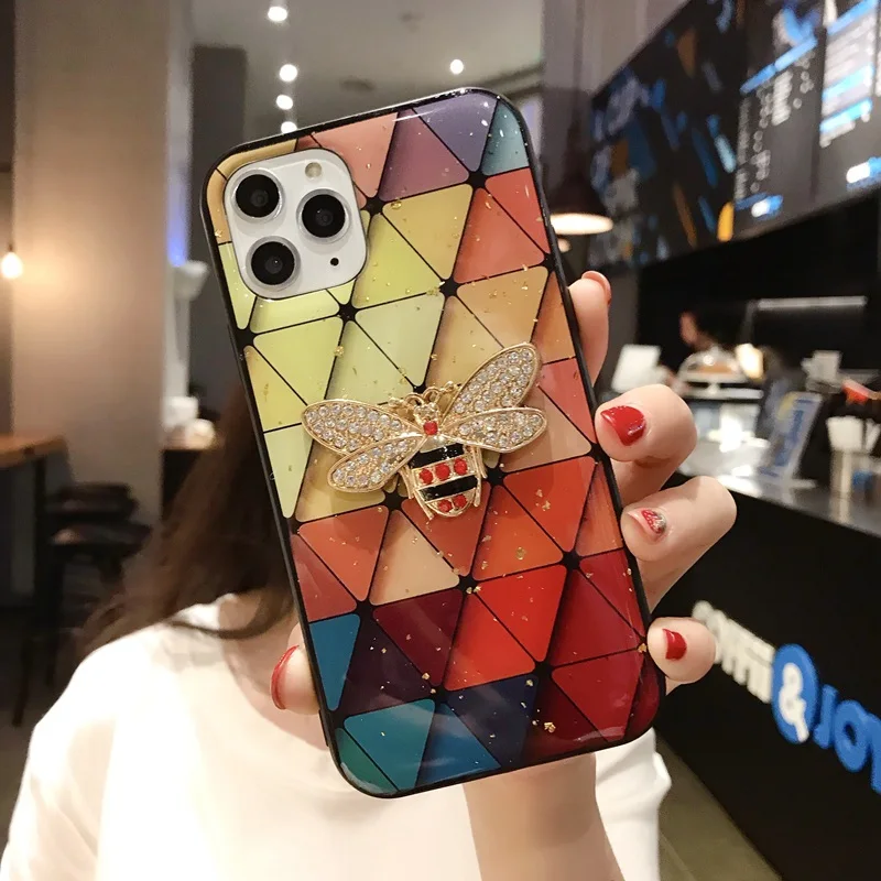 Grid With Bee Разноцветный сетчатый чехол для телефона samsung Galaxy S10 S8 S9 Plus, блестящий Блестящий Золотой фольга, цветок, эпоксидный чехол для samsung Note 9 8 10 - Цвет: Grid With Bee