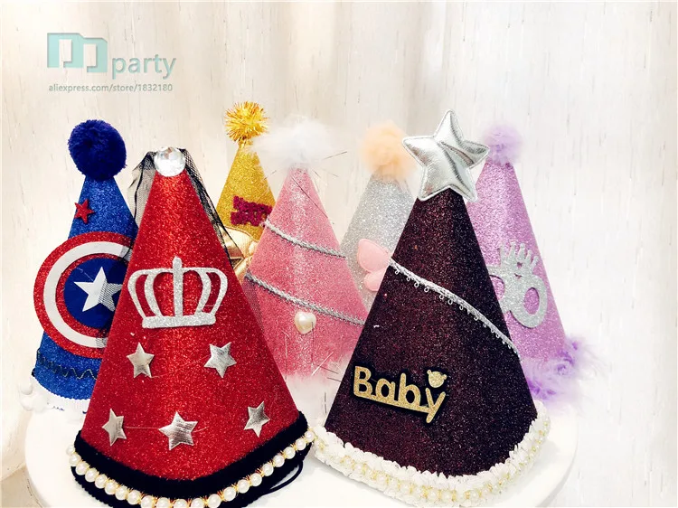 Шапка в форме конуса для дня рождения принцессы с золотыми блестками треугольная
