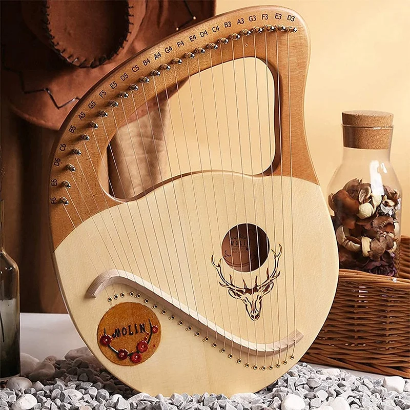 

Lyre Harp,Greek Violin,24 String Wooden Lyre Instrument,with Tuning Wrench, for Music Lovers Beginners,Etc,