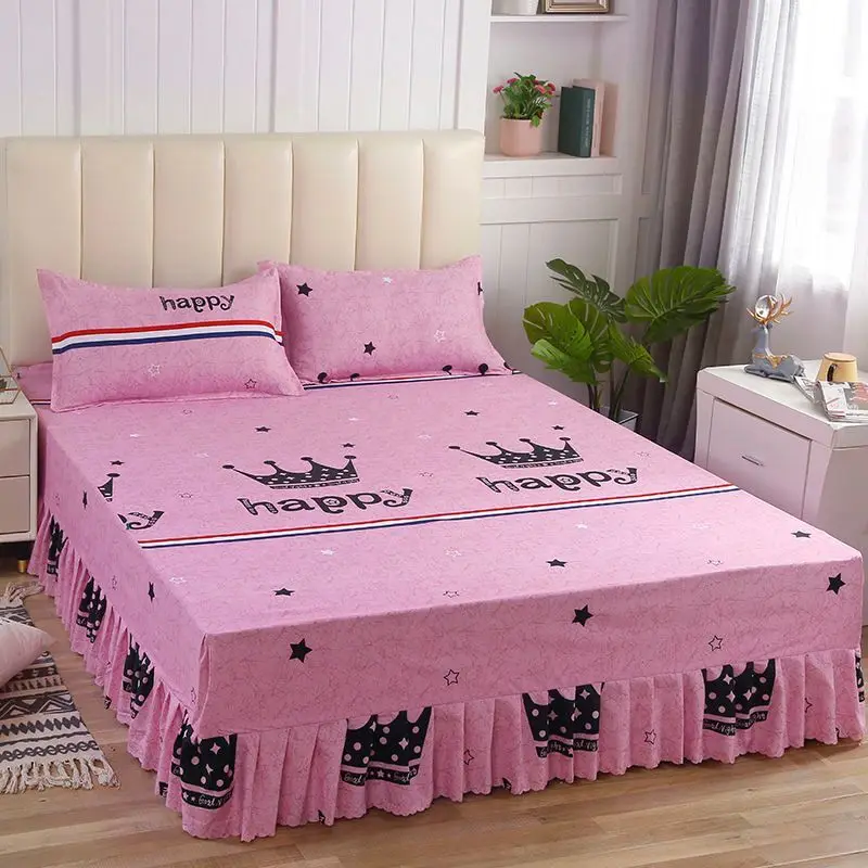 3pcs Printed Bedding Set Soft Bed Skirt With Pillowcases Bedspread Full Twin Queen King Size Sheet Mattress Cover Bedsheets | Дом и сад