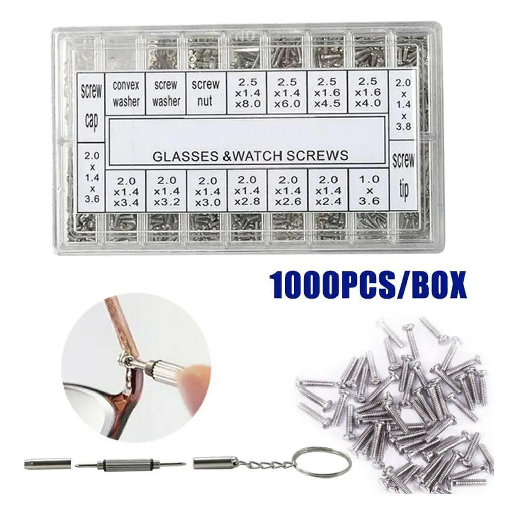 

1000pcs Steel Screw Sunglass Watch Spectacles Phone Screws Screwdriver Nuts Set Repair Kits Tool Glasses Y9F9