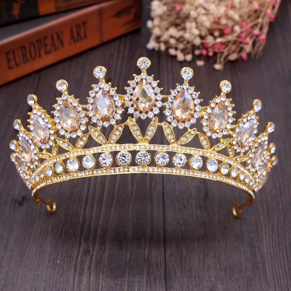 

KMVEXO Baroque Vintage Blue Crystal Bride Crowns 2020 Women Headdress Bridal Tiaras Wedding Hair Jewelry Accessories Diadem Gift