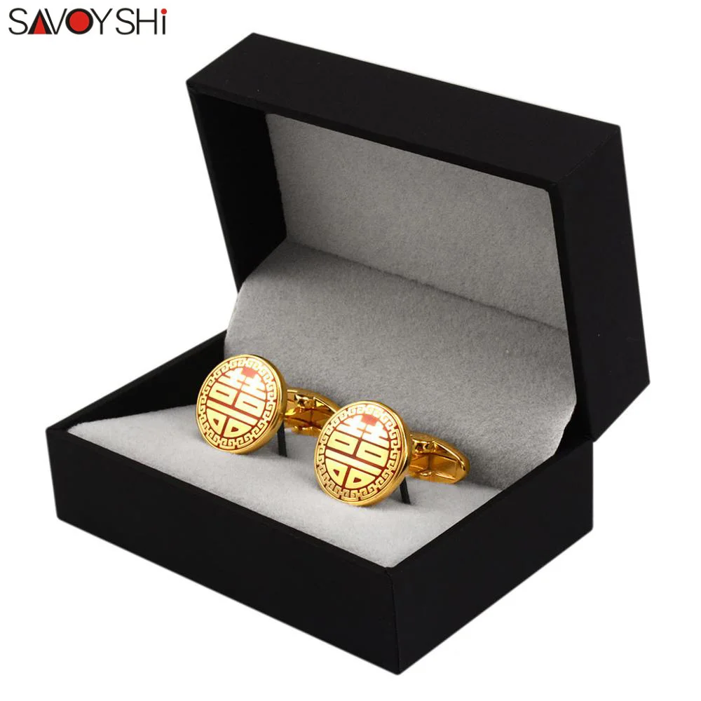 

SAVOYSHI Vintage Cufflinks for Mens French Shirt Cuff buttons Gold Round Cuff links Grooms Wedding Gift Enamel Cuffs Accessories