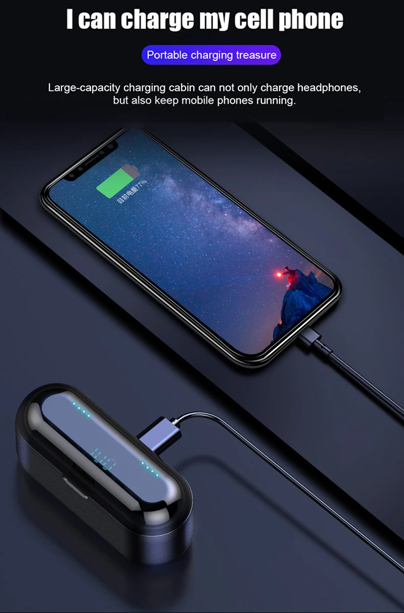 Wireless Earphone Bluetooth 5.0 LED Display F9 TWS Sport Waterproof Headphone Earbud 8D Stereo Headset With Power Bank Dropship