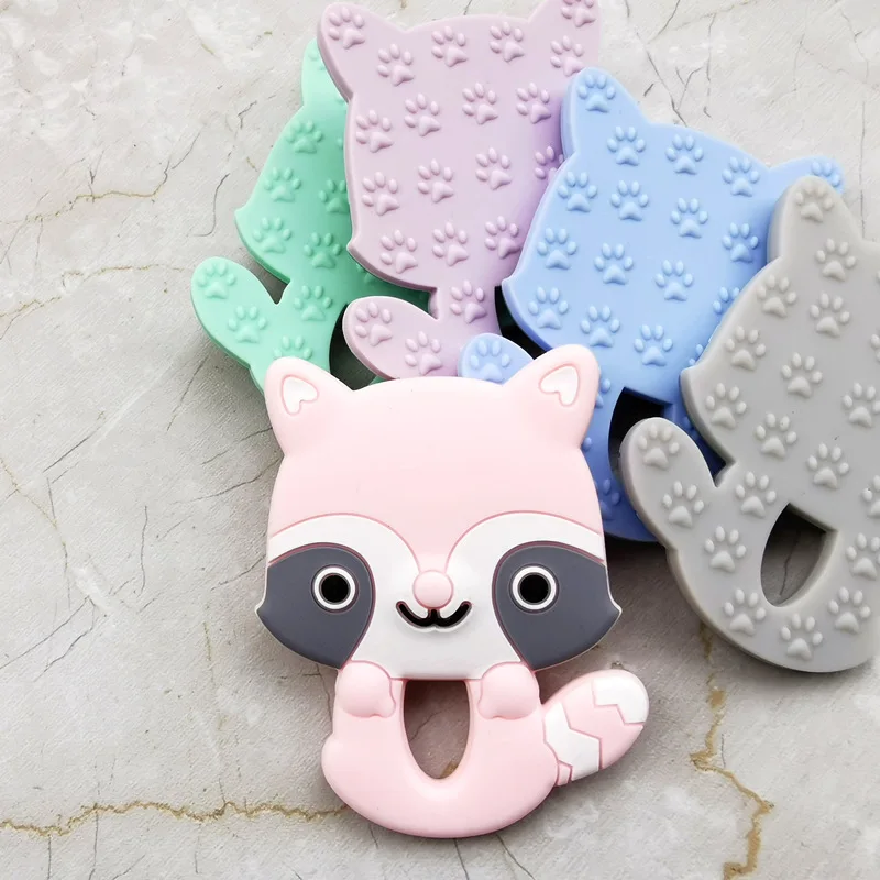 

Cartoon Raccoon Teether Pendant Bpa Free Silicone Teething Necklace Food Grade Christmas Decorations Rodent Accessories