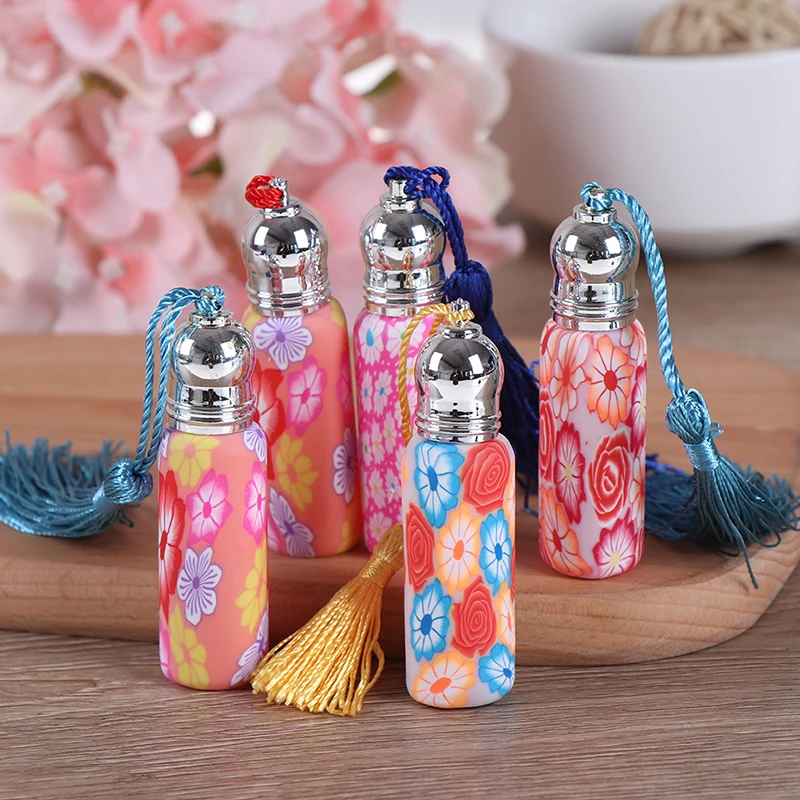 

1pc Polymer Clay Roller Essential Oil Bottle Many Patterns Glass Perfume Roll On Bottle With Glass And Metal Ball Hot Random