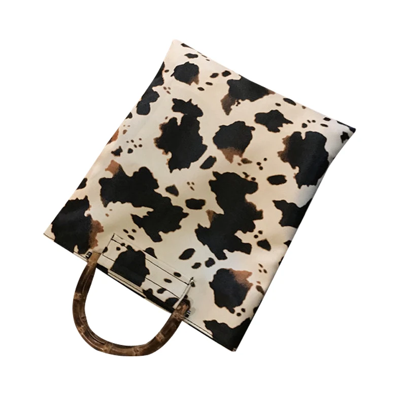 Винтажные женские сумки с рисунком коровы дизайнерские ручные бамбуковой ручкой