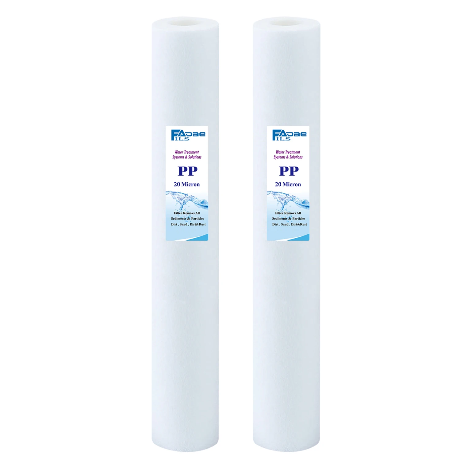 

20 Micron Whole House Sediment Water Filter Cartridges, 2 1/2" OD x 20" Long. Removes Sand, Dirt, Silt, Rust etc. - 2 PACK