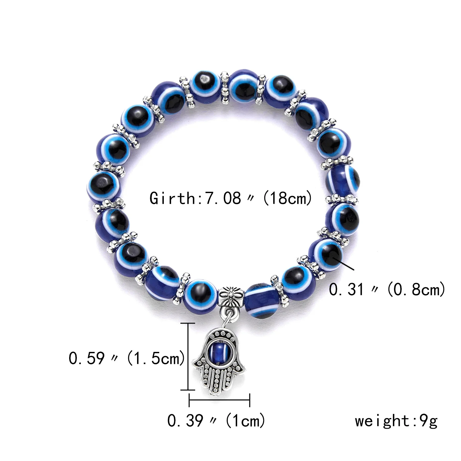

Turkish Lucky Evil Eye Bracelets for Women Blue Evil Eye Bead Bracelet Palm Charm Bracelet Handmade Elastic Couple Lucky Jewelry