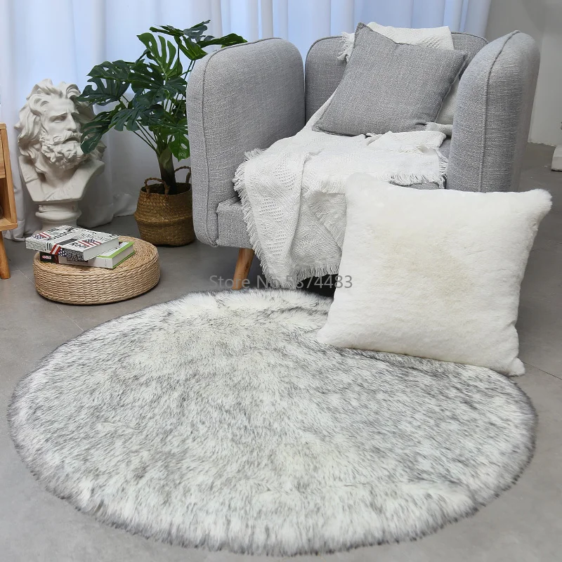 Плюшевый круглый искусственный шерстяной ковер для гостиной спальни напольный