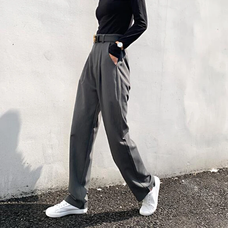 YAMDI корейские прямые брюки с высокой талией для женщин 2020 весна осень OL костюм