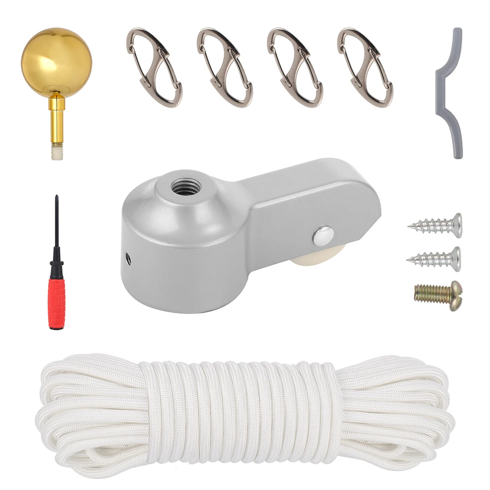 

1set Of Flag Pole Part Set Nylon Braided Rope Flagpole Flag Pole Part Accessories Pulley Gold Ball Cleat Clip Screw Decor 2 Inch