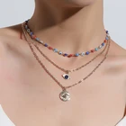 Модные Турецкий Дурной глаз кулон богемное многослойное колье Бохо для женщин с бисером для девочек, цепочек на шею в форме Мода колье воротник ожерелье