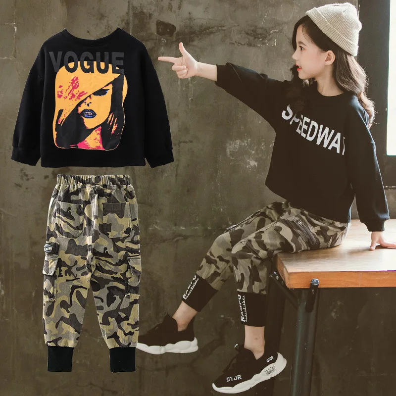 Осенний комплект одежды для девочек новинка 2020 года модная футболка с длинным
