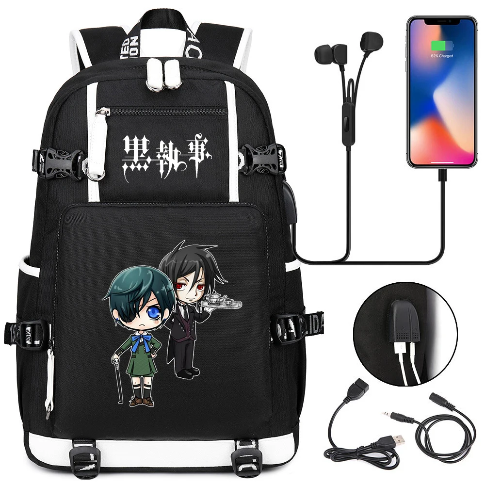

Anime Black Butler Backpack School Bags for Teenagers Cartoon Unisex Bookbag Student Zipper USB Travel Laptop Shoulders Bags