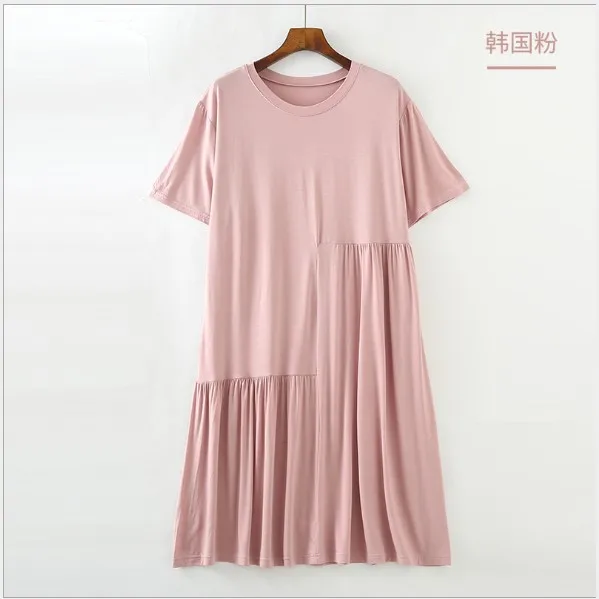 Fdfklak Summer New Ladys Modal Nightgown Nightie Long Home Dress Sleepwear Fat MM Night Shirt Short Sleeve Loose Nightwear