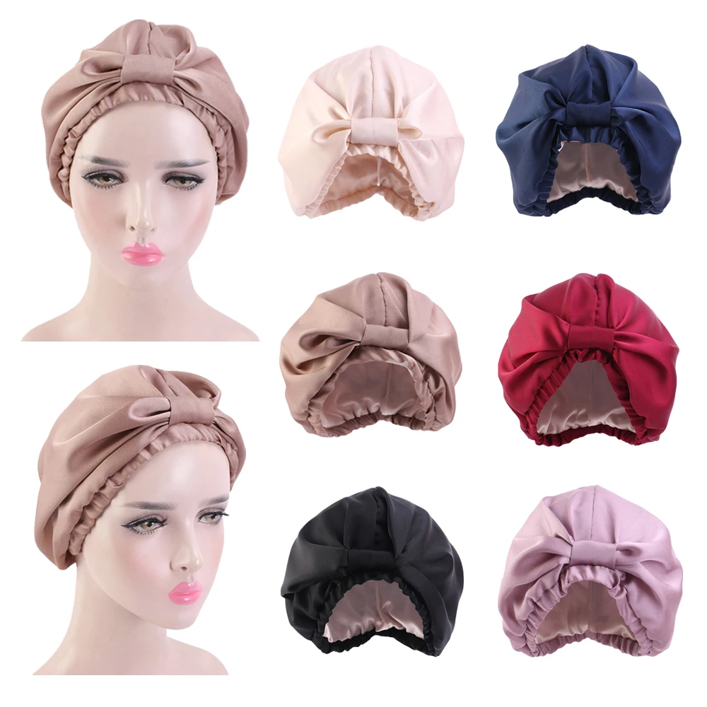 

Silk Satin Sleep Cap Women Turban Elastic Head Scarf Hair Care Night Hat Chemo Caps Sleeping Bonnet Beanie Cover Headwear Solid