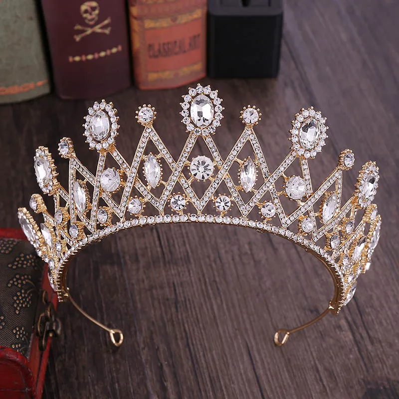 FORSEVEN Gold Blue Red Crystal Rhinestone Diadem Queen Princess Tiara and Crowns Bridal Bride Wedding Hair Jewelry Headbands | Украшения и