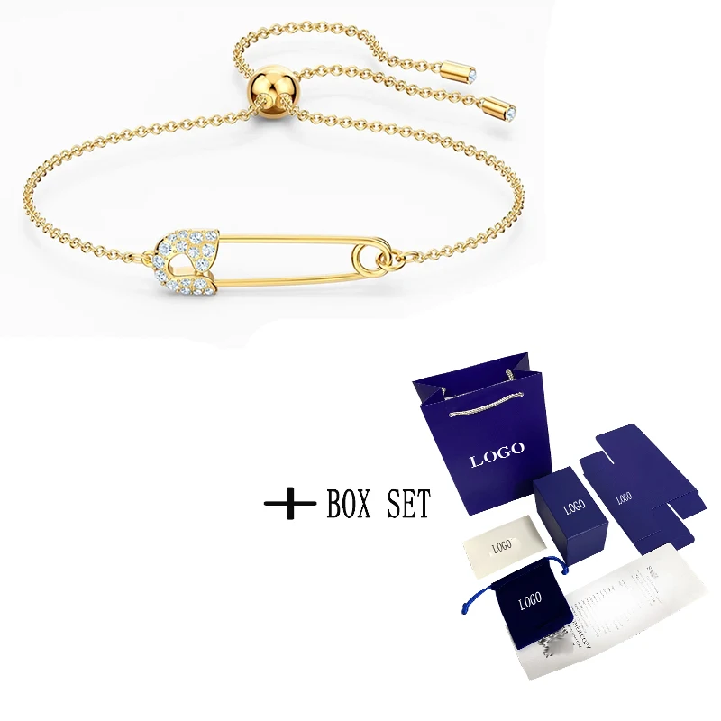 

2020 New Cool Adjustable Bracelet Exquisite Safety Sliding Buckle Fashion Luxury Crystal Pin Women Jewelry Gift