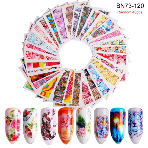 BN73-120 40pcs Набор наклеек для ногтей переводные наклейки для воды смешанный дизайн цветок животное слайдер для маникюра ногтей украшение татуировки Советы LA830 - Цвет: BN73-120 40pcs