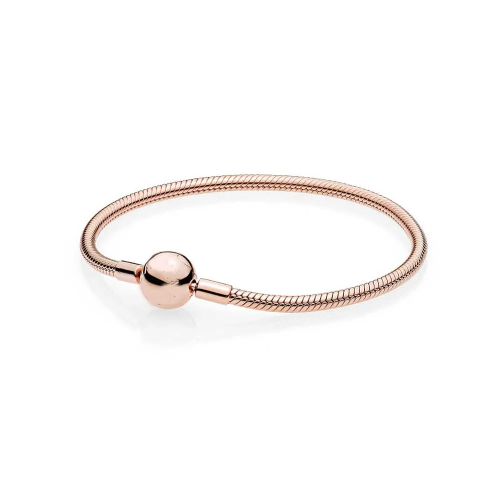 

Rose Gold Smooth Clasp Bracelet 100% 925 Sterling Silver Bracelet Fit Original European Charms Diy Jewelry