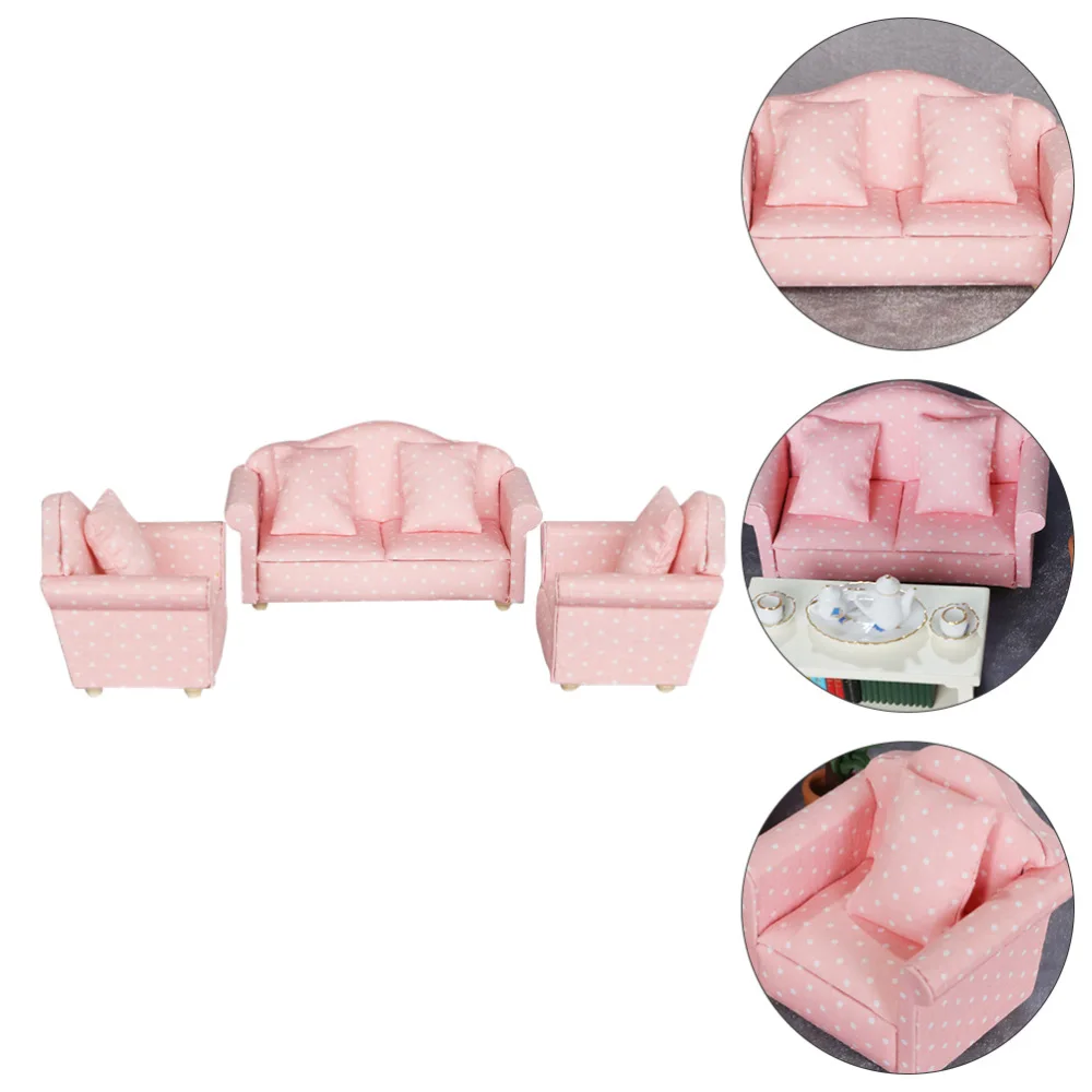 

3pcs Mini Sofa Decor Desktop Decor Kids Plaything Jewelry Mini Sofa with Pillow