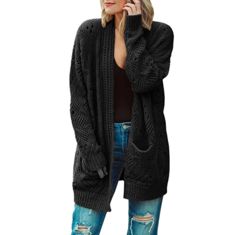 Кардиган женский вязаный с длинным рукавом Модный повседневный однотонный