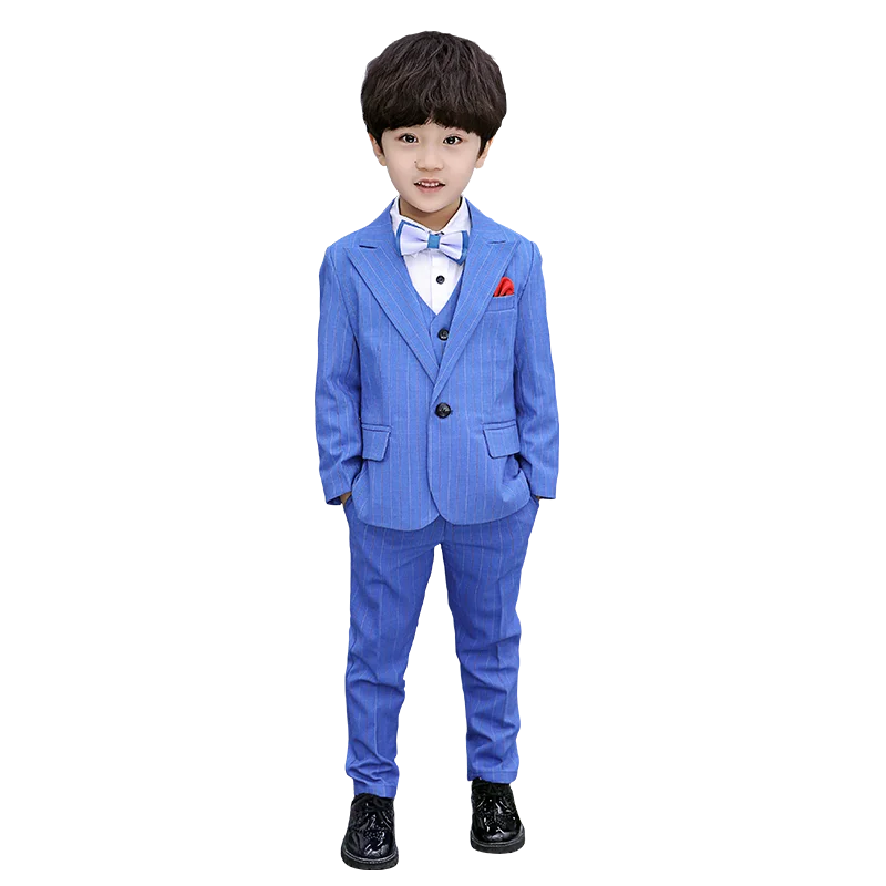 blue 3pcs Формальные с цветами, на свадьбу, костюм для мальчиков, детская Свадебная вечеринка Детский Блейзер пиджак, жилет, брюки костюм-смокинг, детский выпускной вечер, церемонии, костюм - Цвет: blue 3pcs