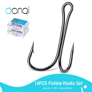DONQL двойной рыболовный крючок крючки колючие для ловли карпа из высокоуглеродистой стали Мягкая приманка в виде червей, крючок для ловли нахлыстом, крючок для ловли окуня, 10 шт.