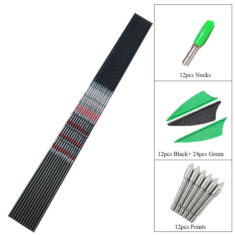 12pcs Spine350-900 Carbon Arrow Shaft ID4.2mm Vanes 80gr Steel Point Pin Nocks Recurve Bow LongBow DIY Hunting Shooting