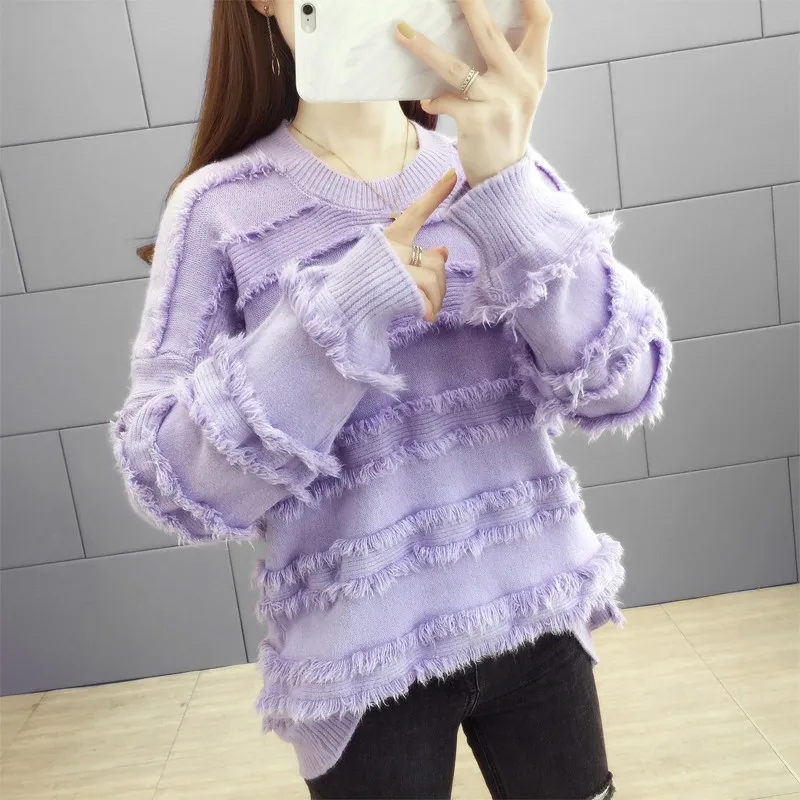 RealShe 2019 зимний женский свитер вязаный пуловер с круглым вырезом и длинным рукавом