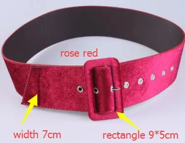 rose red rectangle Корейская мода леди элегантный плюс ультра широкий плюшевый вельвет с пряжкой ремень высокое качество Вечерние Роскошные поясные ремни зеленый синий золотой сексуальный - Цвет: rose red rectangle