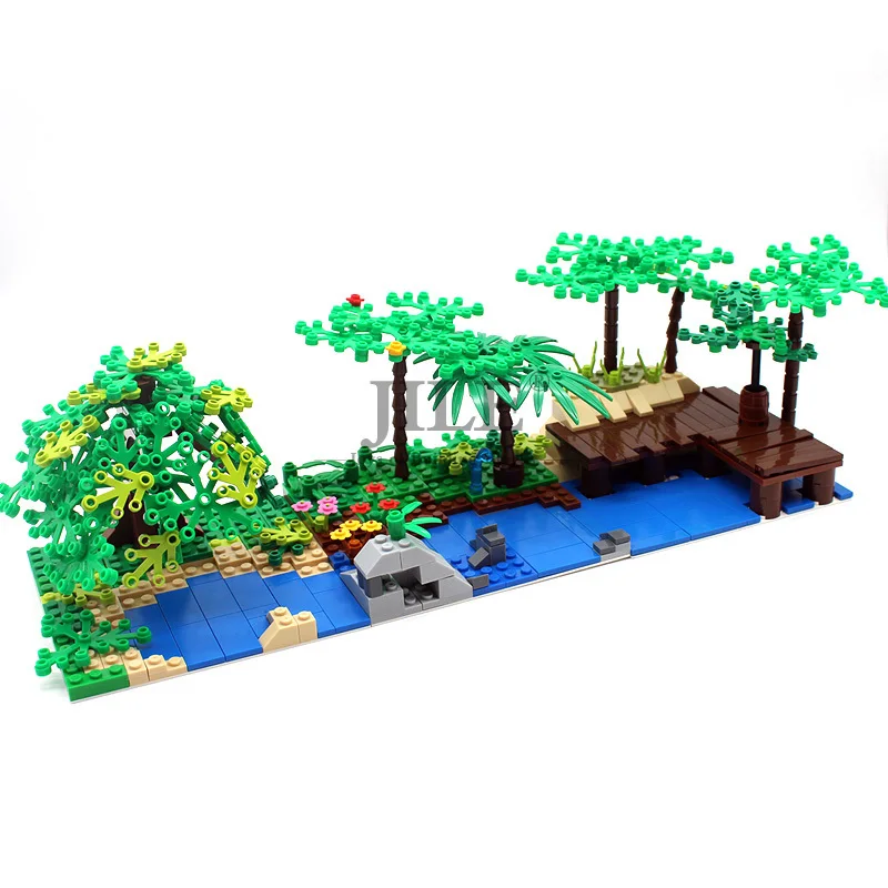 Moc DIY садовое дерево во дворе, светящиеся строительные блоки, кирпичные, совместимые с растениями в горшках, украшения, собирает с видом на город и улицы