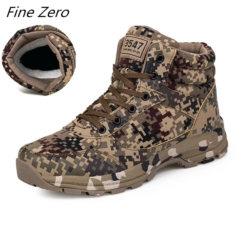 Camouflage-Fur Plush Мужские ботинки; теплые зимние ботинки из плюша; повседневная мужская зимняя походная обувь; Мужская обувь; ботильоны; Zapatos De Hombre; тактические ботинки - Цвет: Camouflage-Fur Plush