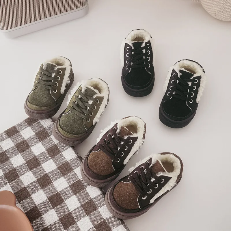 

Winter Kids Shoes For Boys Sneakers Girls Cotton Shoes Child Tenis Infantil Casual Warm Plush Running Outdoor Fashion Slip On