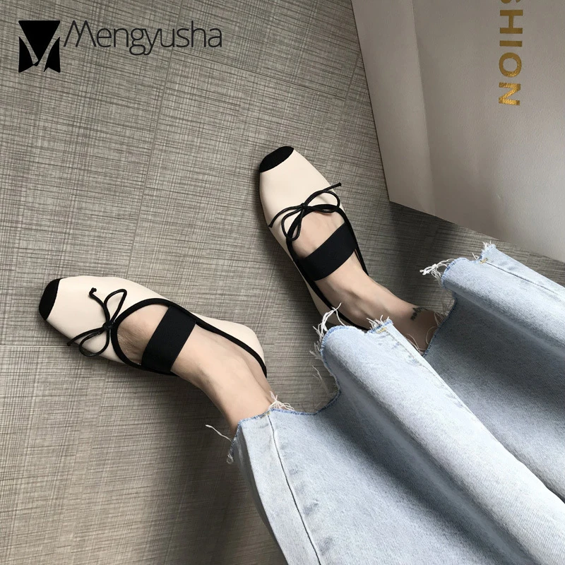 Женские разноцветные балетки на плоской подошве с эластичными лентами женские