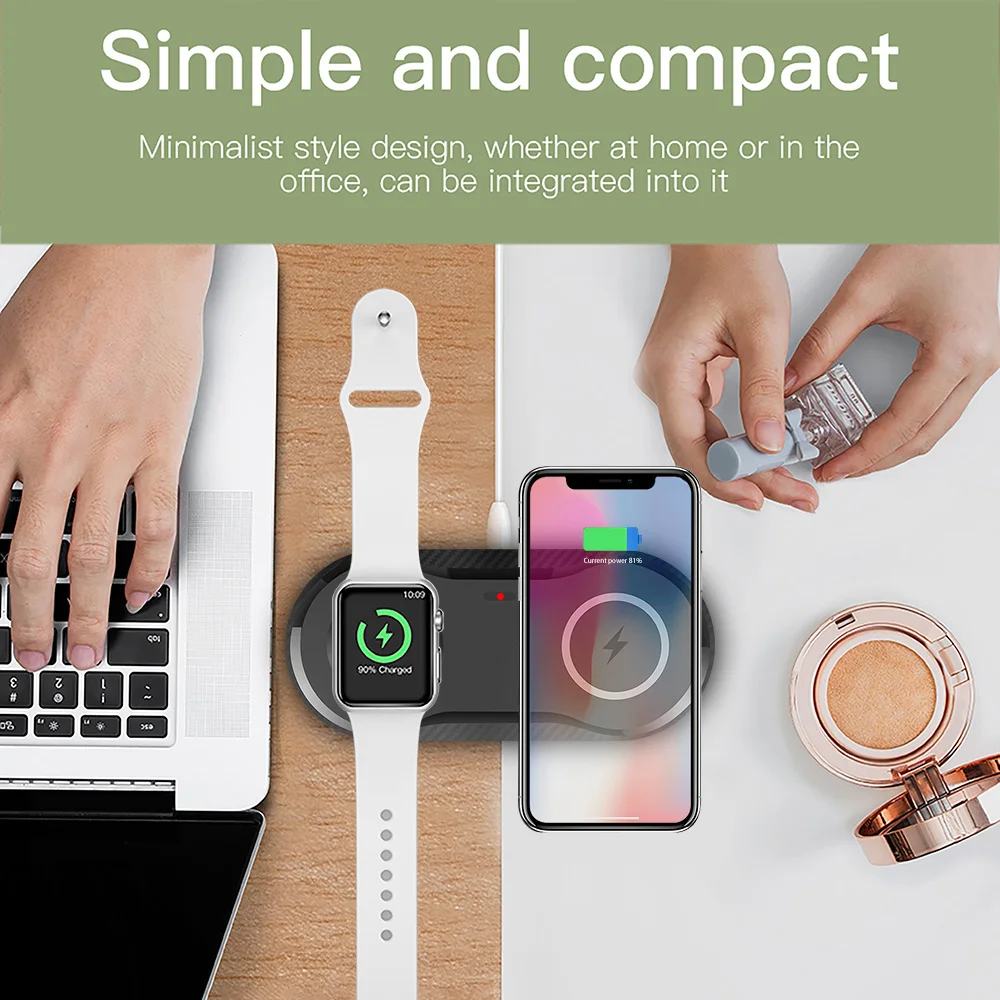 FDGAO Qi Беспроводное зарядное устройство для Airpods Apple Watch 5 4 3 2 1 iWatch 10 Вт Быстрая зарядка для iPhone 11 Pro XS XR X 8 samsung S10
