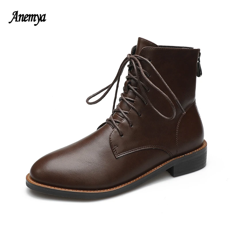 

Женские кожаные ботильоны на платформе, черные ботинки на шнуровке с круглым носком, мотоциклетные удобные ботинки, Осень-зима 2021