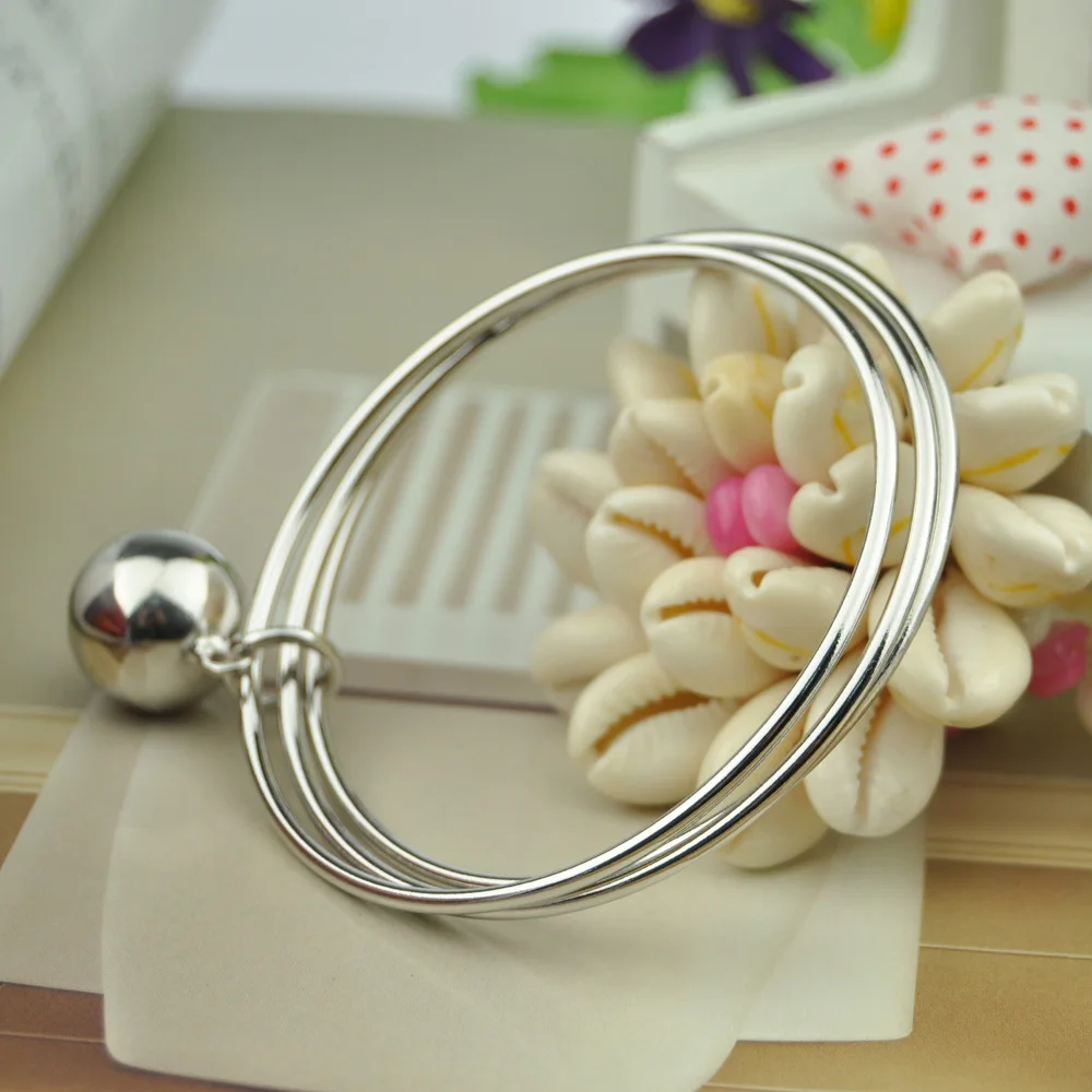 New fashion silver bells Solid 925 sterling 3 combination bracelets women ball pendant bracelet Charming lady jewelry | Украшения и