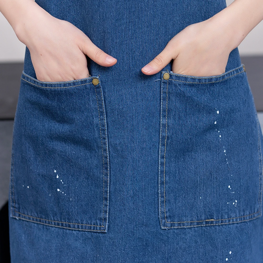 

wholesale Denim sling apron unisex kitchen cook apron barbecue haircut working apron restaurant Cafe waiter apron Custom logo